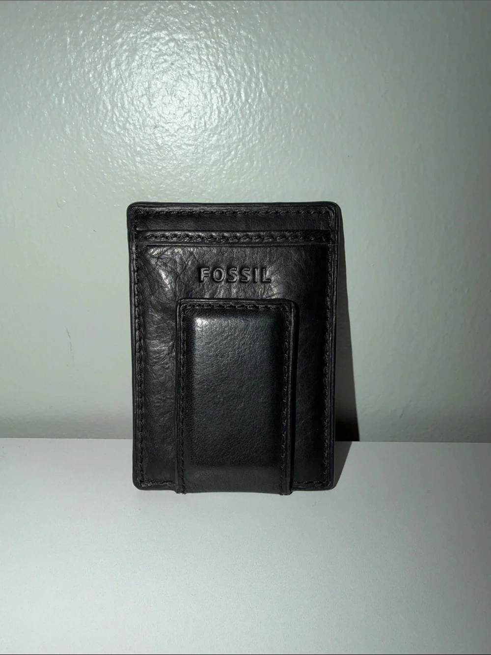 Fossil Men's Black Leather Magnetic Money Clip Wallet